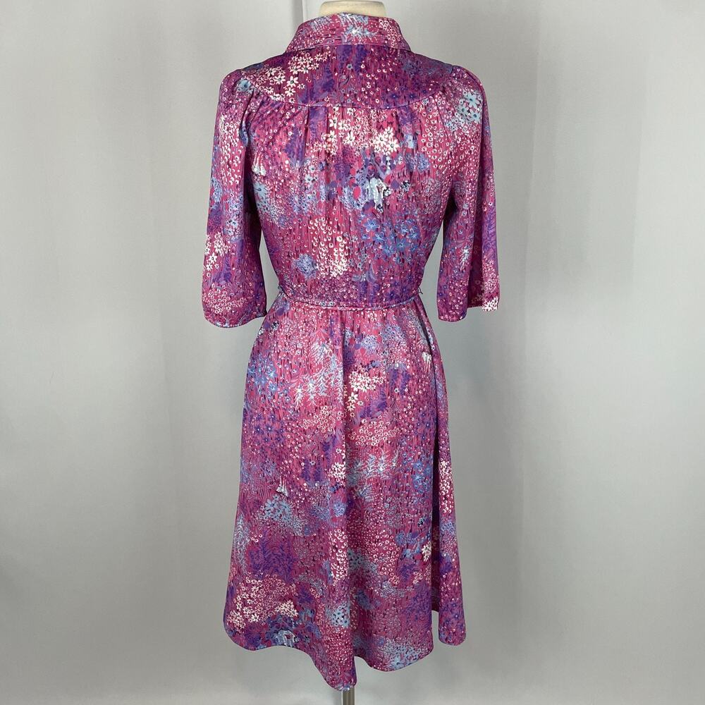 Vintage Skater Dress Medium Purple Ditsy Floral A Line Garden Cottage Retro 70s - Picture 8 of 12